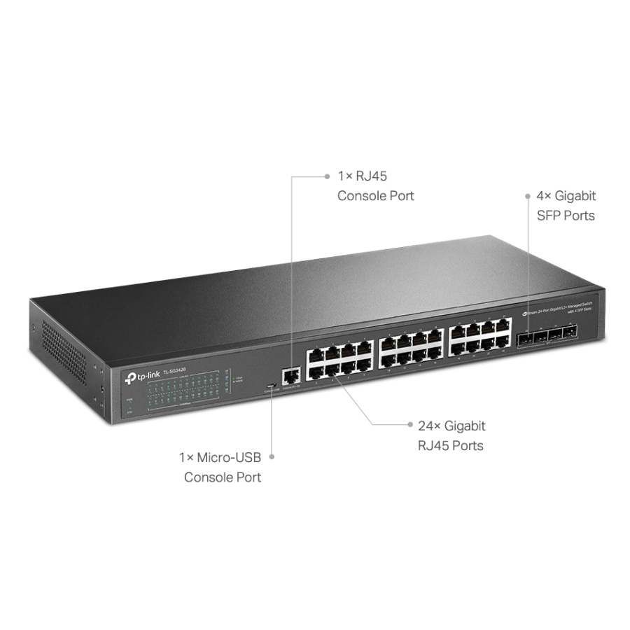 TP-LINK L2+ managed switch TL-SG3428, 24-Port Gigabit, 4x SFP, Ver. 2.0 - Image 2