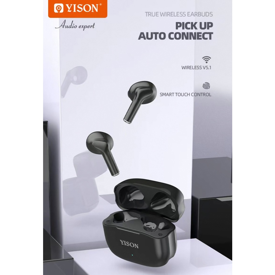 YISON earphones με θήκη φόρτισης TWS-T6, True Wireless, Φ13mm, μαύρα - Image 3