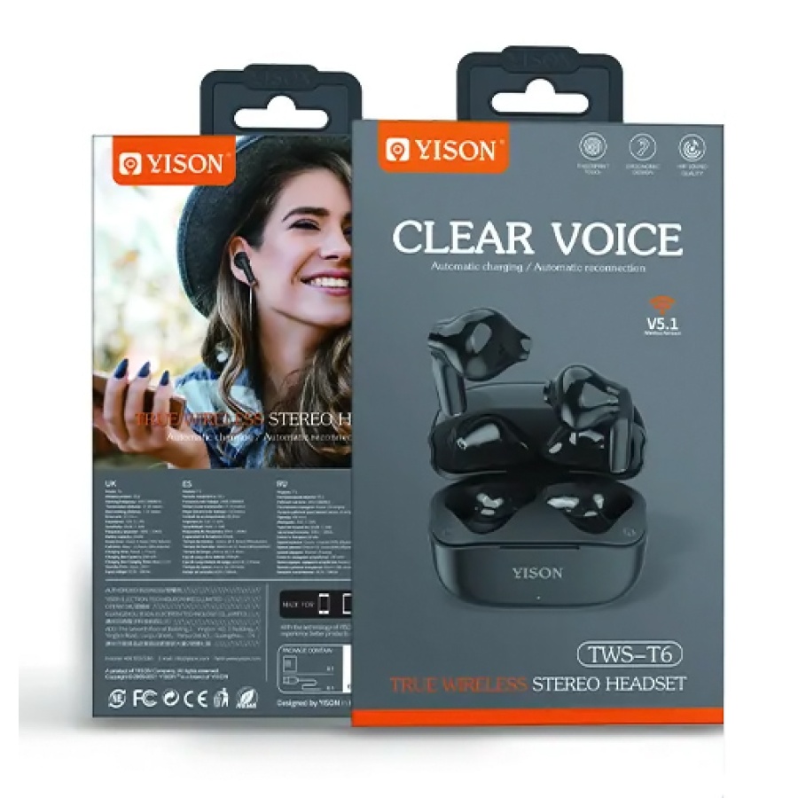 YISON earphones με θήκη φόρτισης TWS-T6, True Wireless, Φ13mm, μαύρα - Image 4