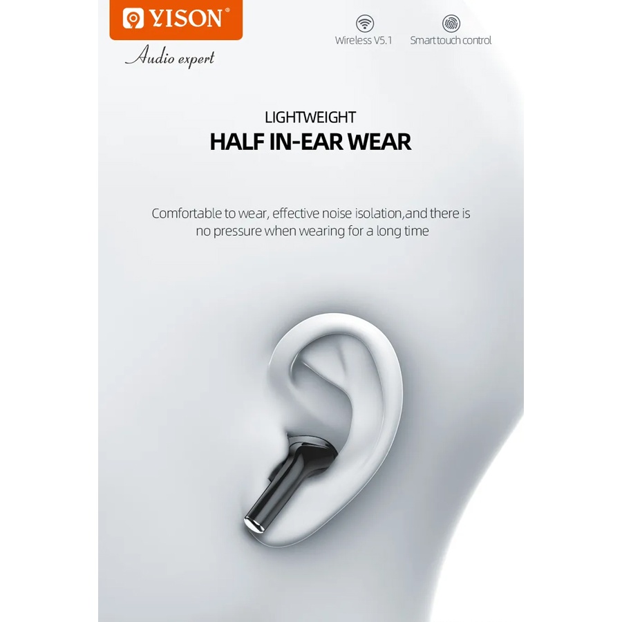 YISON earphones με θήκη φόρτισης TWS-T6, True Wireless, Φ13mm, μαύρα - Image 5