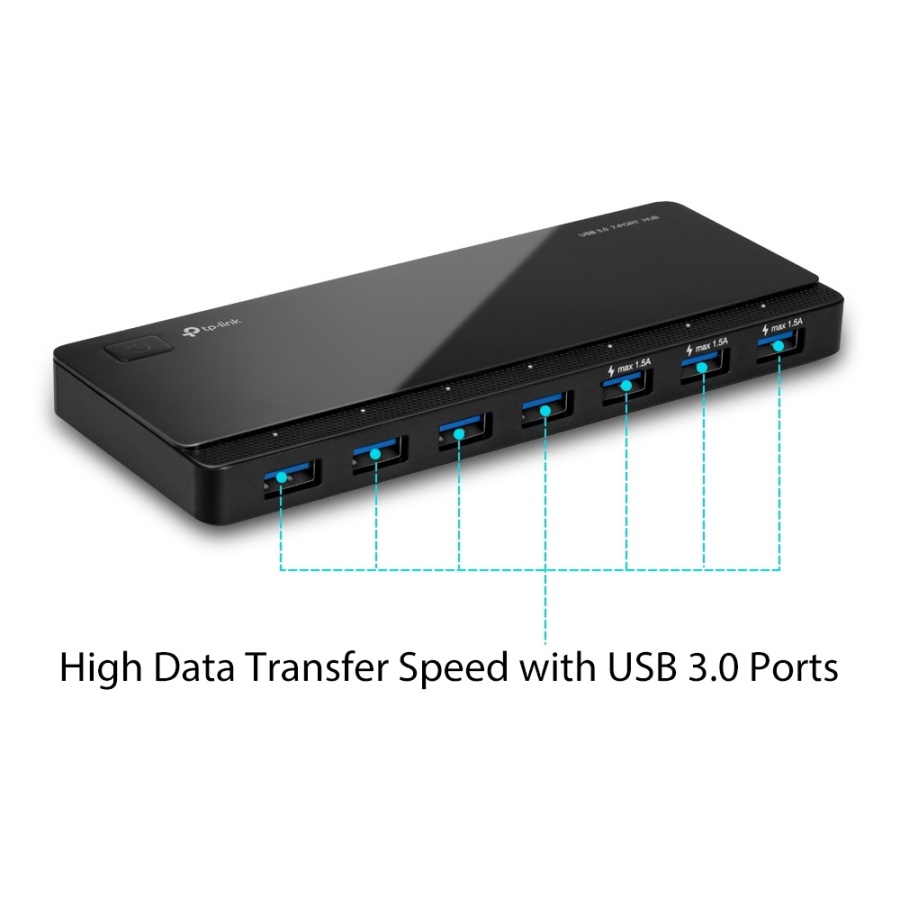 TP-LINK USB hub UH700, 7x θυρών, 5Gbps, 5V/1.5A, USB σύνδεση, μαύρο - Image 3