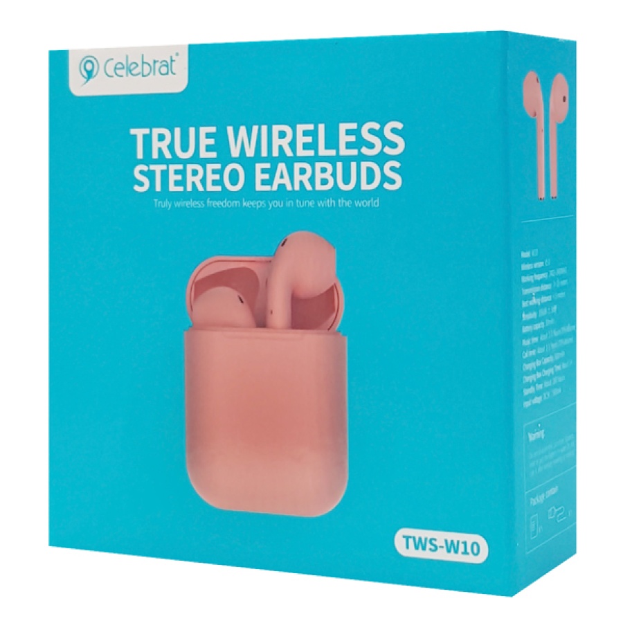 CELEBRAT earphones με θήκη φόρτισης W10, True Wireless, 30/300mAh, ροζ - Image 4