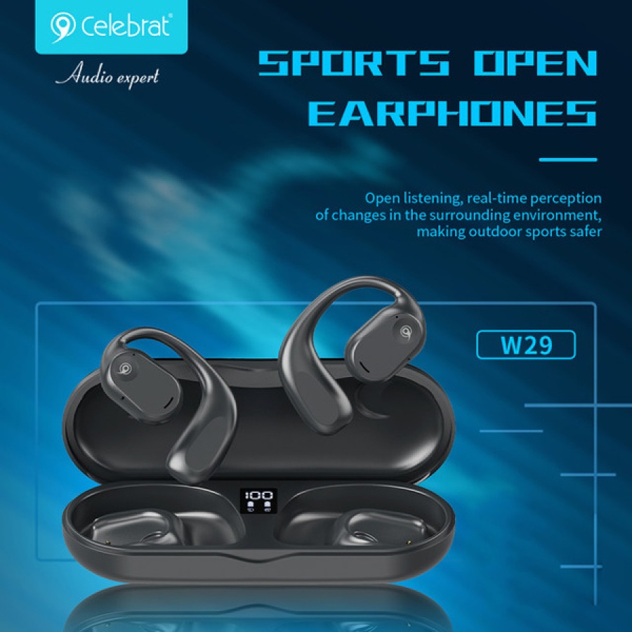 CELEBRAT earphones με θήκη φόρτισης W29, Open Wearable Stereo, μαύρα - Image 3