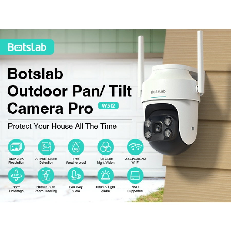 BOTSLAB smart κάμερα W312, 4MP/2.5K, WiFi & LAN, PTZ, SD, IP66 - Image 2