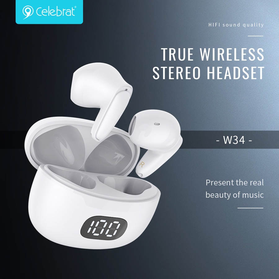 CELEBRAT earphones με θήκη φόρτισης TWS-W34, True Wireless, Φ13mm, μαύρα - Image 5