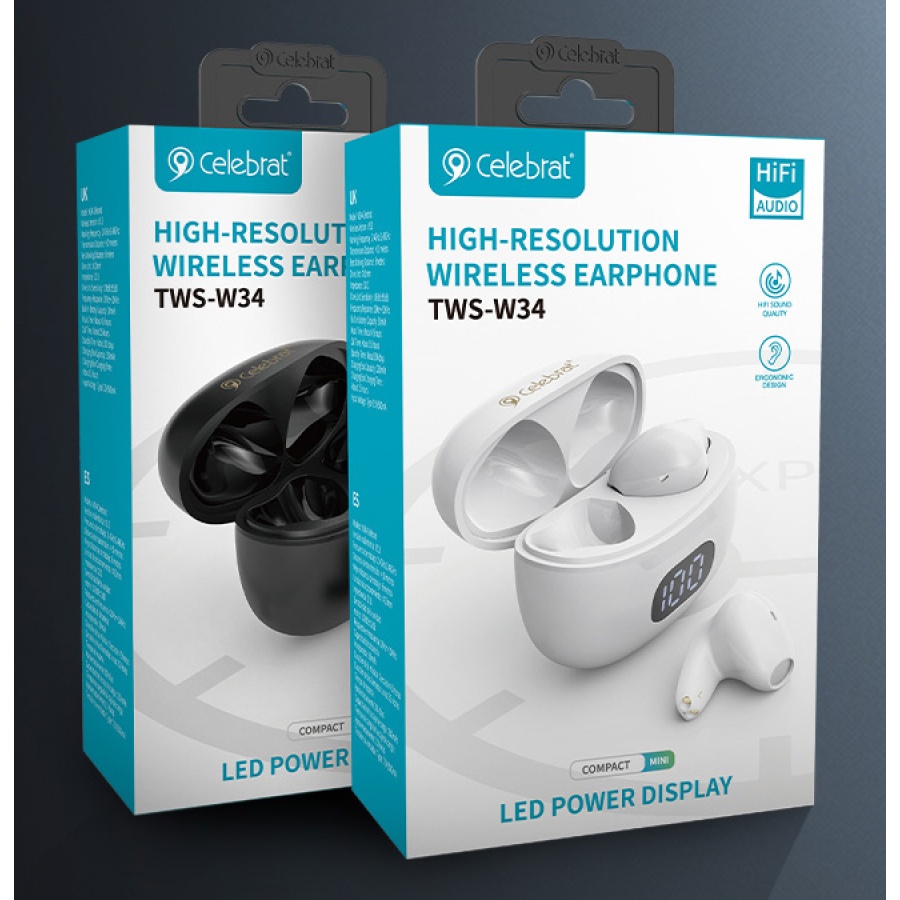 CELEBRAT earphones με θήκη φόρτισης TWS-W34, True Wireless, Φ13mm, μαύρα - Image 6