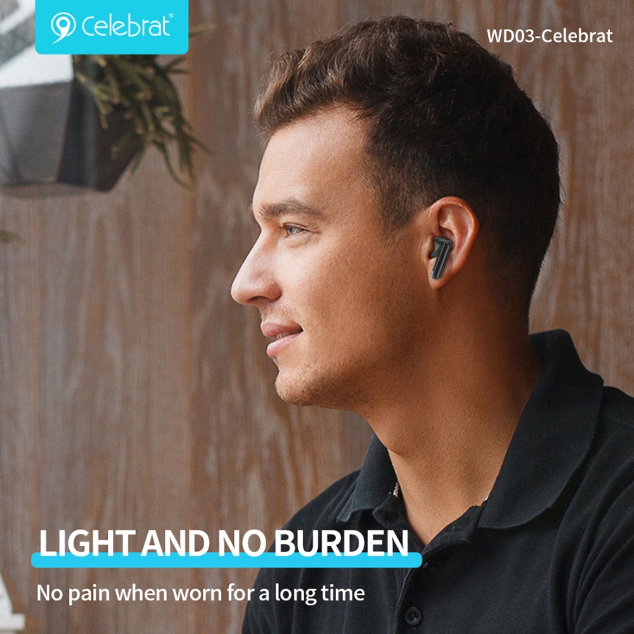 CELEBRAT earphones με θήκη φόρτισης WD03, True Wireless, 13mm, 30/300mAh, μαύρα - Image 2