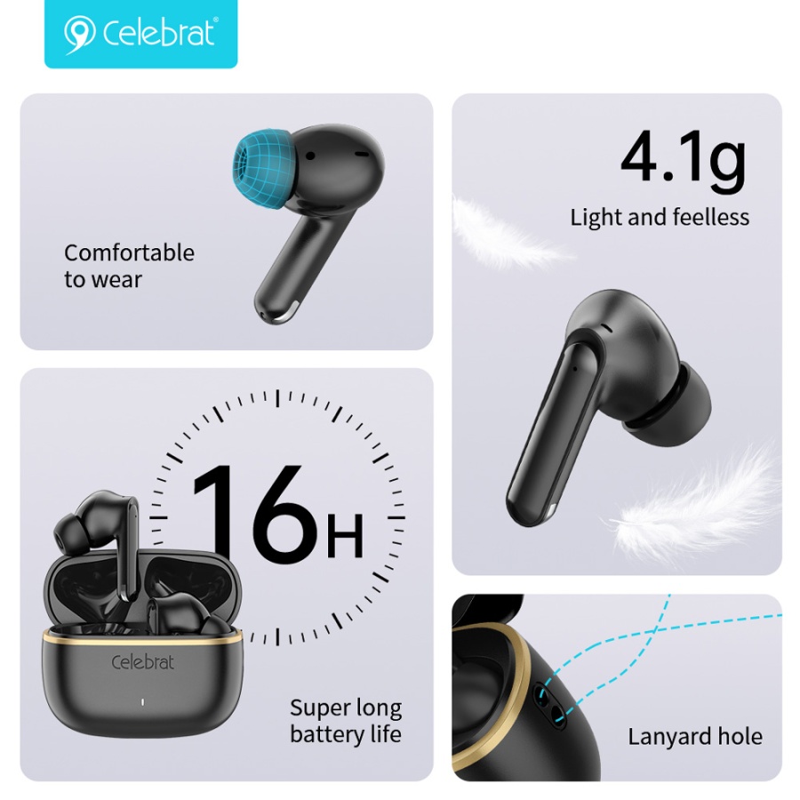 CELEBRAT earphones με θήκη φόρτισης WD03, True Wireless, 13mm, 30/300mAh, μαύρα - Image 5