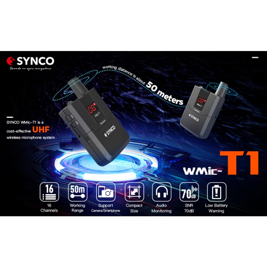 SYNCO ασύρματο μικρόφωνο Wmic-T1, ενσωματωμένο clip-on, UHF, γκρι - Image 2