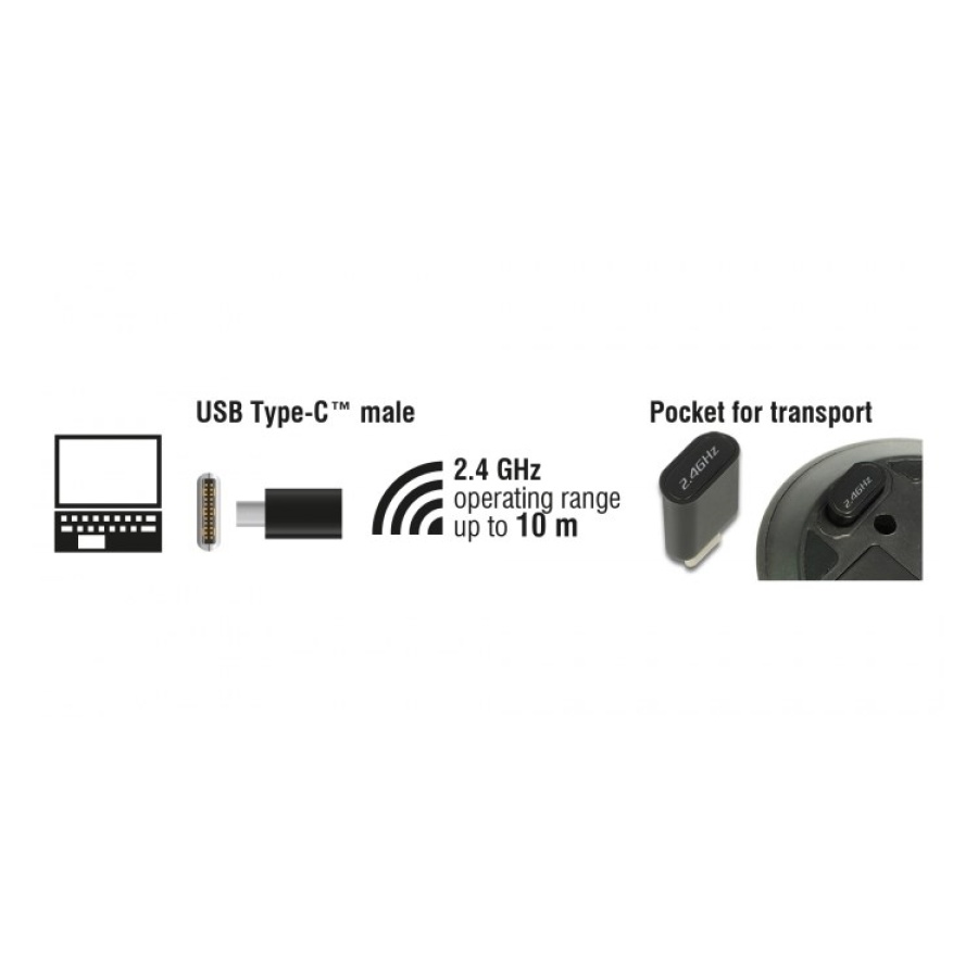 DELOCK ασύρματο ποντίκι 12526, Οπτικό, USB-C receiver, 3-button, μαύρο - Image 3