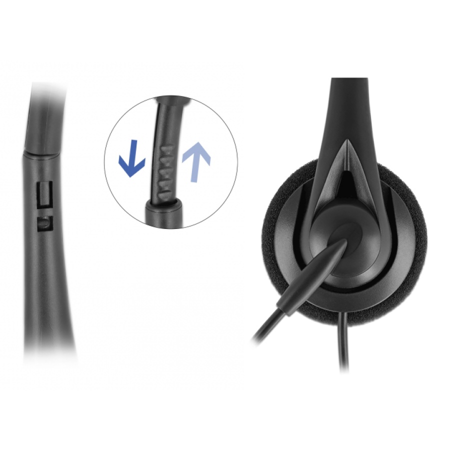 DELOCK headphones με μικρόφωνο 27179, stereo, USB, volume control, μαύρα - Image 2