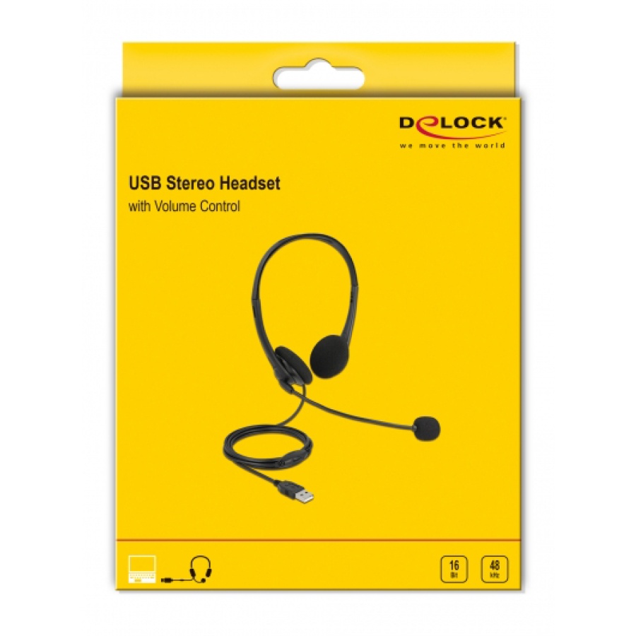 DELOCK headphones με μικρόφωνο 27179, stereo, USB, volume control, μαύρα - Image 3
