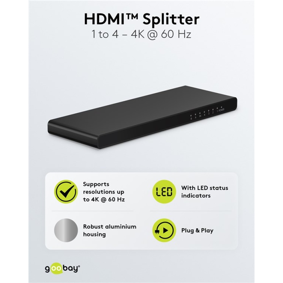 GOOBAY HDMI splitter 58483, 4 σε 1, 4K/60Hz, μαύρο - Image 4