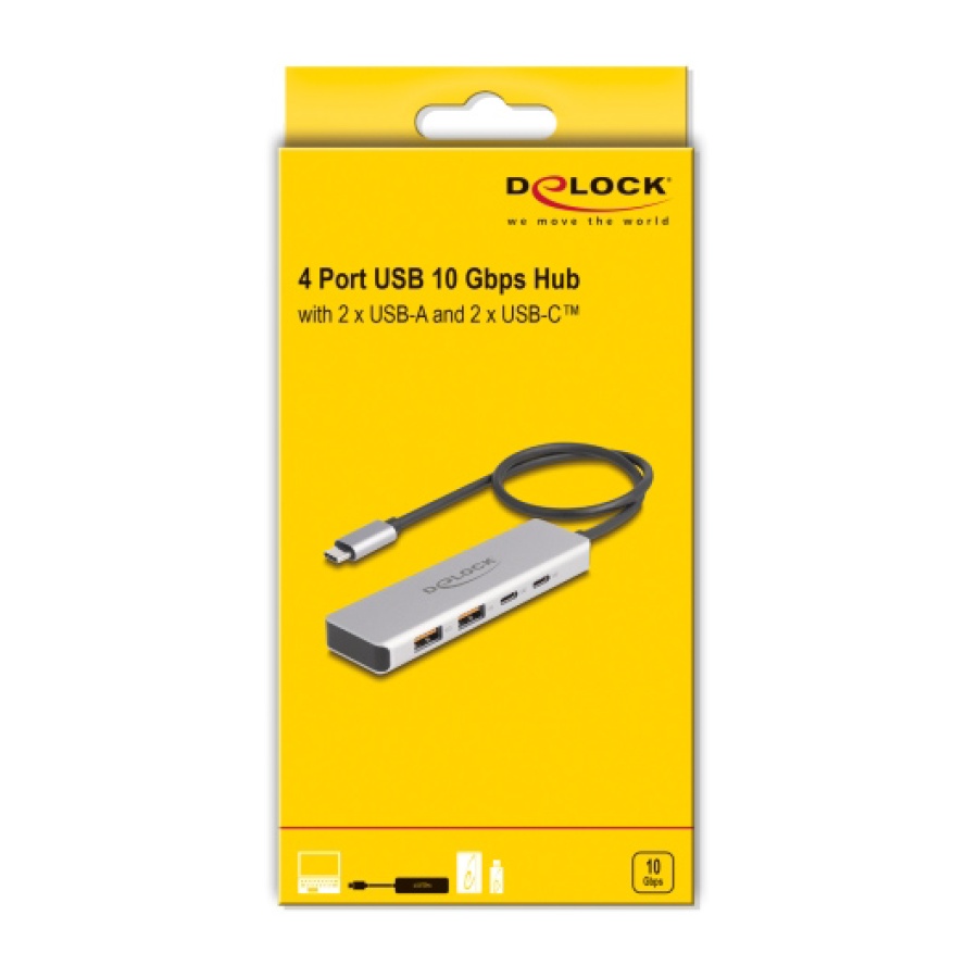 DELOCK USB hub 64230, 4x θυρών, 10Gbps, USB-C σύνδεση, γκρι - Image 3