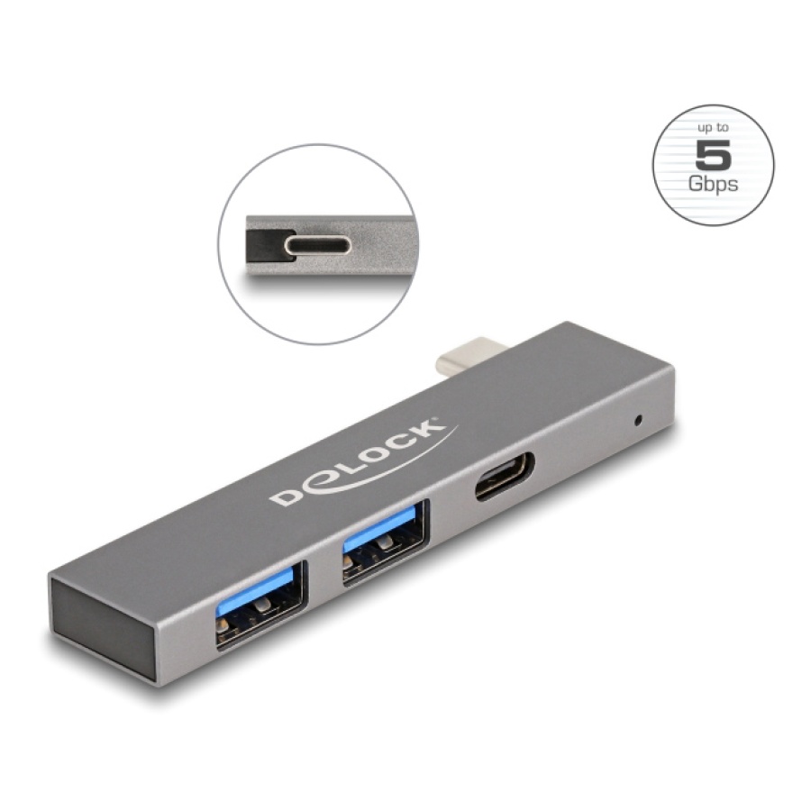 DELOCK USB hub 64275, 3x θυρών, 5Gbps, USB-C σύνδεση, γκρι - Image 4