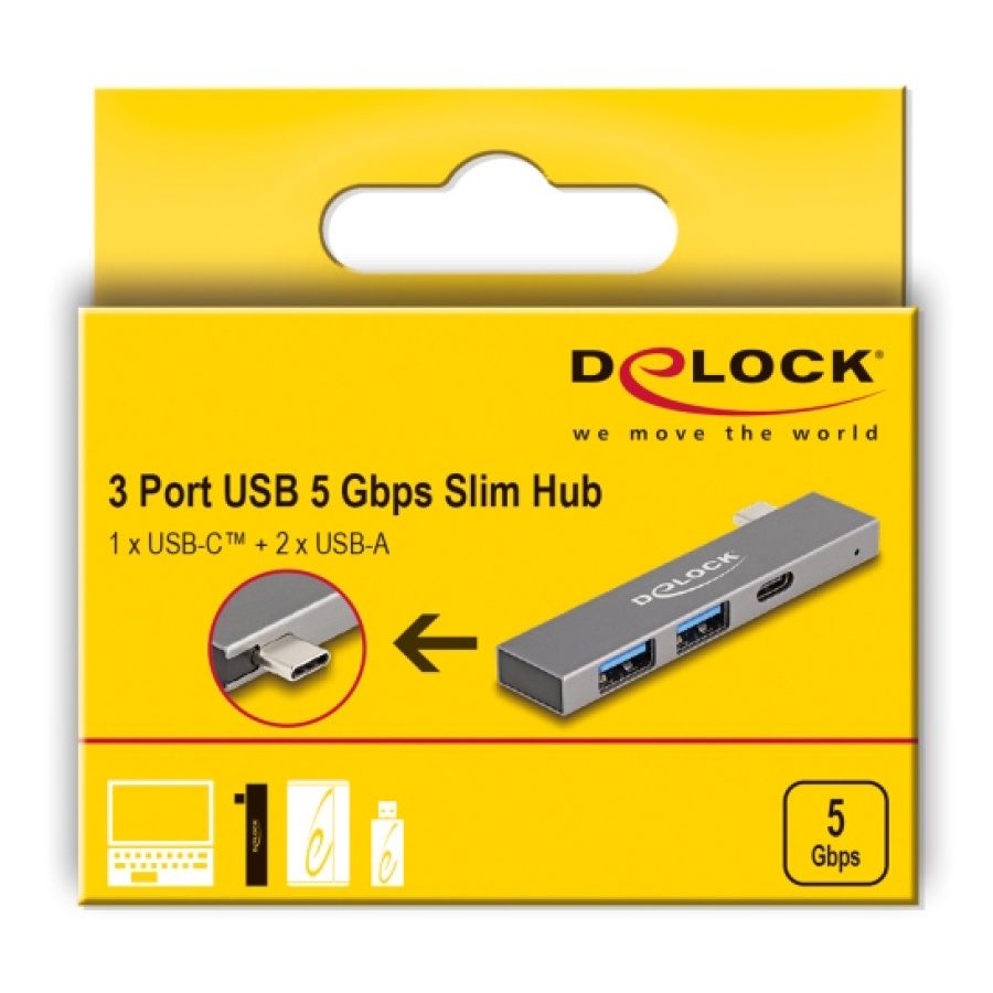 DELOCK USB hub 64275, 3x θυρών, 5Gbps, USB-C σύνδεση, γκρι - Image 5