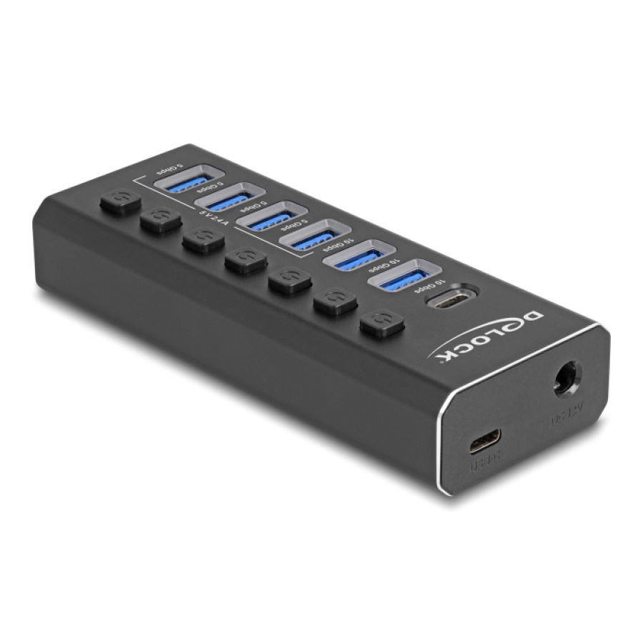 DELOCK USB hub 64326 με διακόπτες, 7x θυρών, 10Gbps, USB/USB-C σύνδεση, μαύρο - Image 3