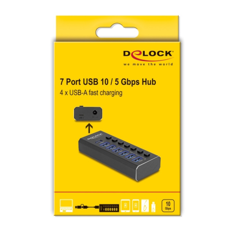 DELOCK USB hub 64326 με διακόπτες, 7x θυρών, 10Gbps, USB/USB-C σύνδεση, μαύρο - Image 5