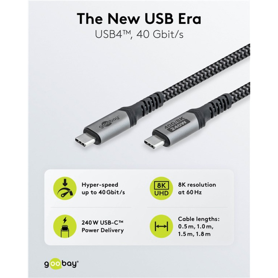 GOOBAY καλώδιο USB-C 74212, USB4, 240W, 40Gbps, 8K/60Hz, 1.5m, γκρι - Image 5