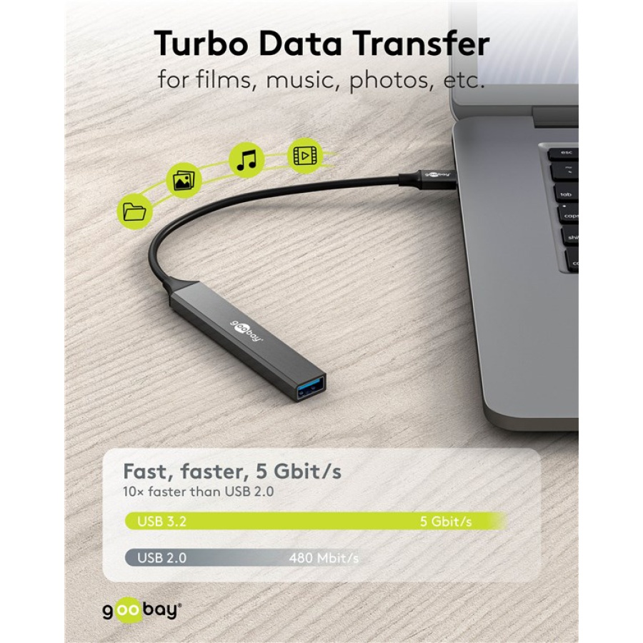 GOOBAY USB hub 74459, 4x θυρών, USB 3.2, 5Gbps, USB-C σύνδεση, γκρι - Image 2