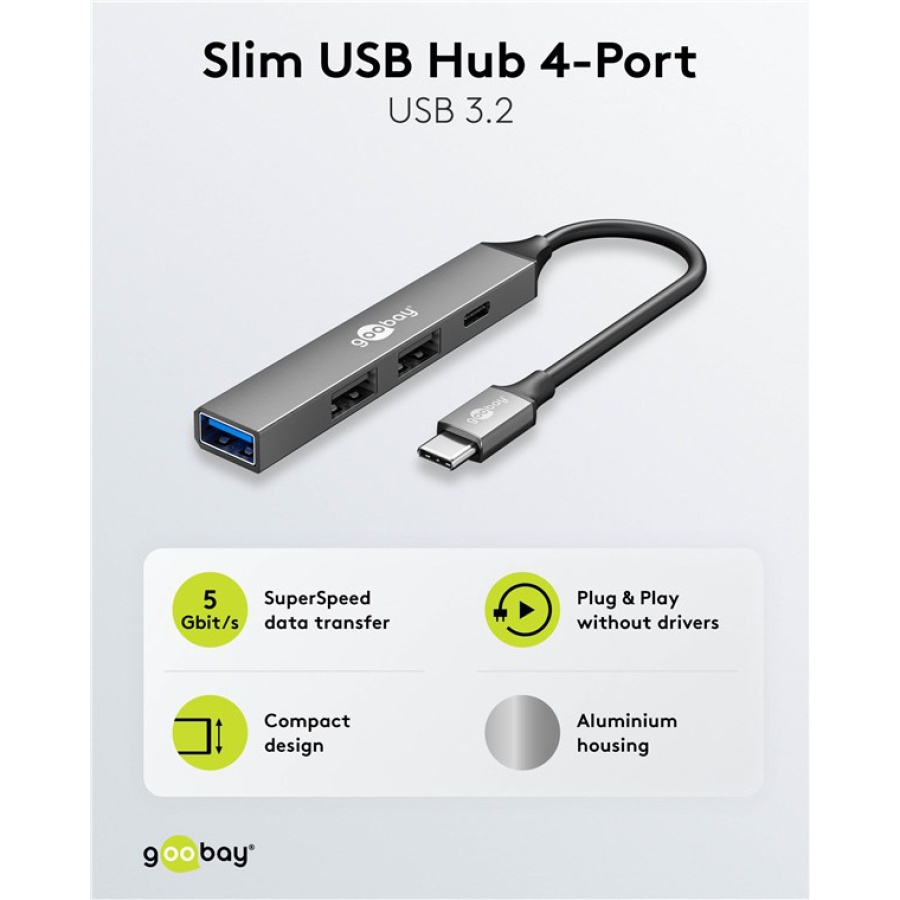 GOOBAY USB hub 74459, 4x θυρών, USB 3.2, 5Gbps, USB-C σύνδεση, γκρι - Image 5