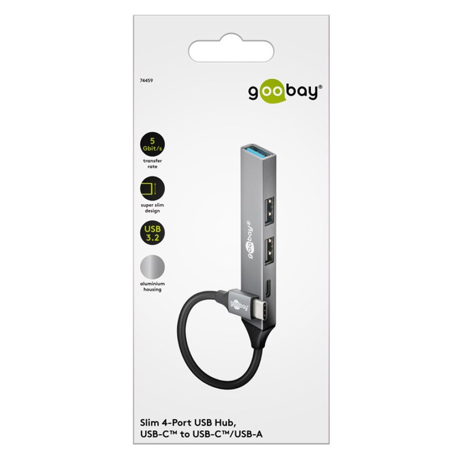 GOOBAY USB hub 74459, 4x θυρών, USB 3.2, 5Gbps, USB-C σύνδεση, γκρι - Image 8