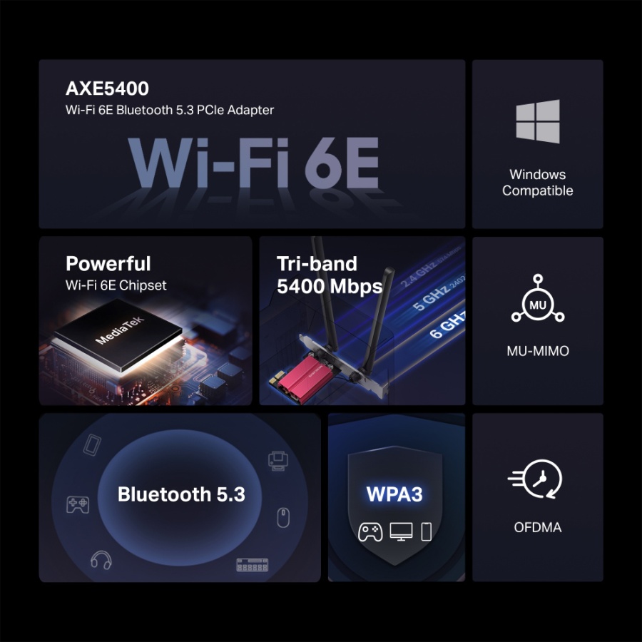 MERCUSYS κάρτα δικτύου MA86XE, AXE5400, Wi-Fi 6E, Bluetooth, PCIe, V.2.0 - Image 3