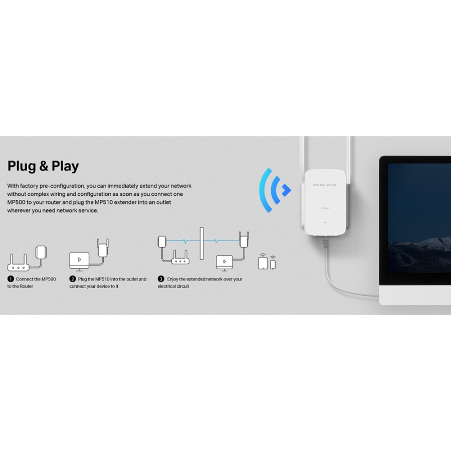 MERCUSYS Powerline Extender MP510 Kit, AV1000 Gigabit, WiFi, Ver: 1.0 - Image 7