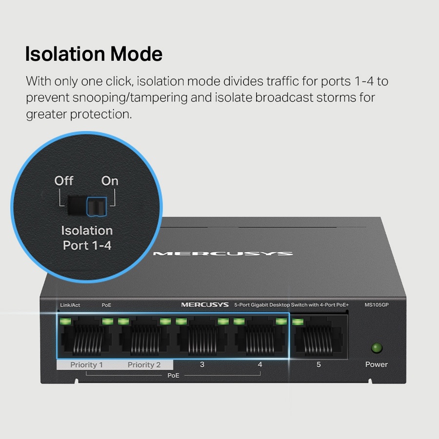 MERCUSYS Desktop Switch MS105GP, 5x 10/100/1000 Mbps, PoE+, Ver. 1.0 - Image 5