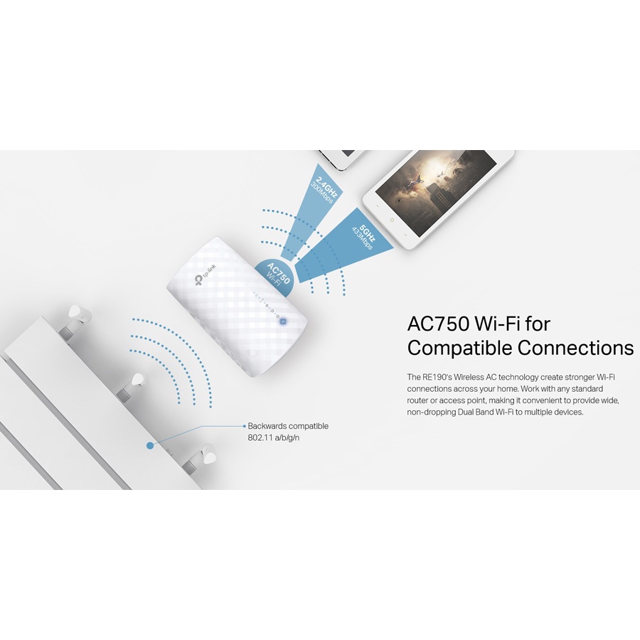 TP-LINK AC750 Wi-Fi Range Extender RE190, dual band, Ver. 4.0 - Image 2