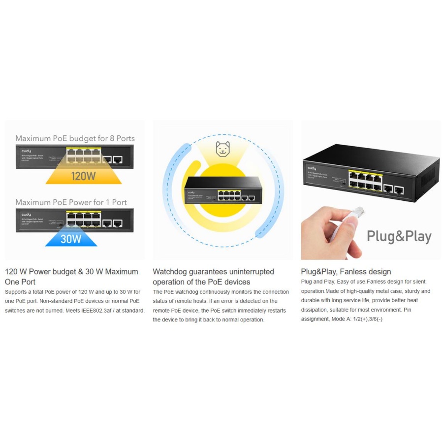 CUDY GS1010P 8 PORT + 2 UPLINK GIGABIT POE+ SWITCH, 120W - Image 5