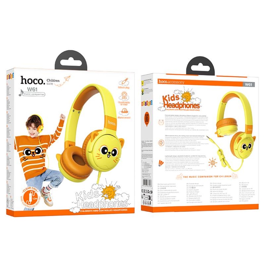HOCO W61 VOICE WIRED HEADPHONES, SUN YELLOW - Image 3