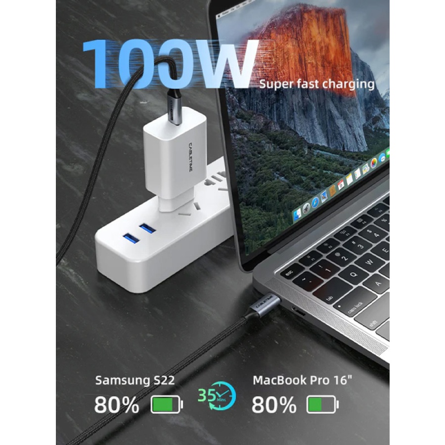 CABLETIME καλώδιο USB-C CT-CMCM2, USB 3.1, 100W, 20Gbps, 4K, 1.5m, μαύρο - Image 2