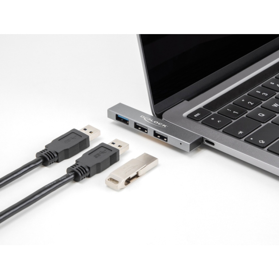 DELOCK USB hub 64274, 3x θυρών, 10Gbps, USB-C σύνδεση, γκρι - Image 2