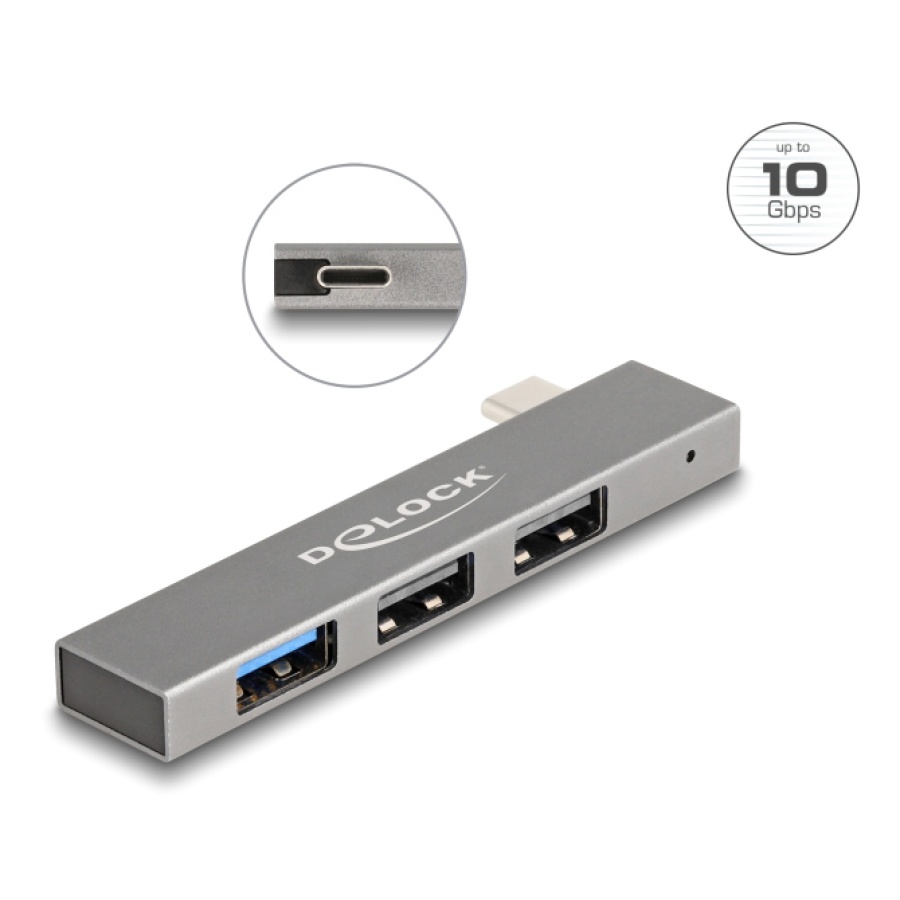 DELOCK USB hub 64274, 3x θυρών, 10Gbps, USB-C σύνδεση, γκρι - Image 4