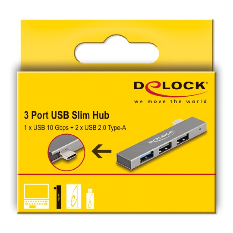 DELOCK USB hub 64274, 3x θυρών, 10Gbps, USB-C σύνδεση, γκρι - Image 5