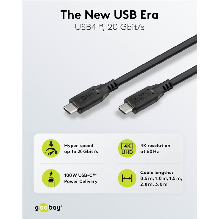 GOOBAY καλώδιο USB-C 74196, USB4, 100W, 20Gbps, 4K/60Hz, 1.5m, μαύρο - Image 2