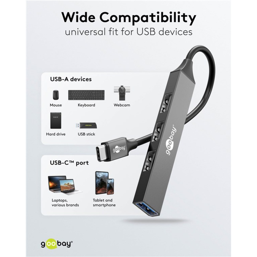 GOOBAY USB hub 74457, 4x θυρών, USB 3.2, 5Gbps, USB-C σύνδεση, γκρι - Image 4