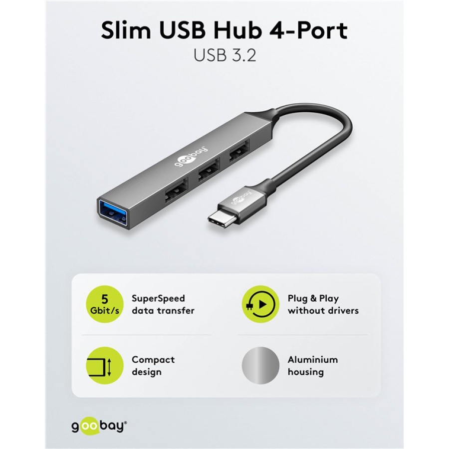 GOOBAY USB hub 74457, 4x θυρών, USB 3.2, 5Gbps, USB-C σύνδεση, γκρι - Image 5