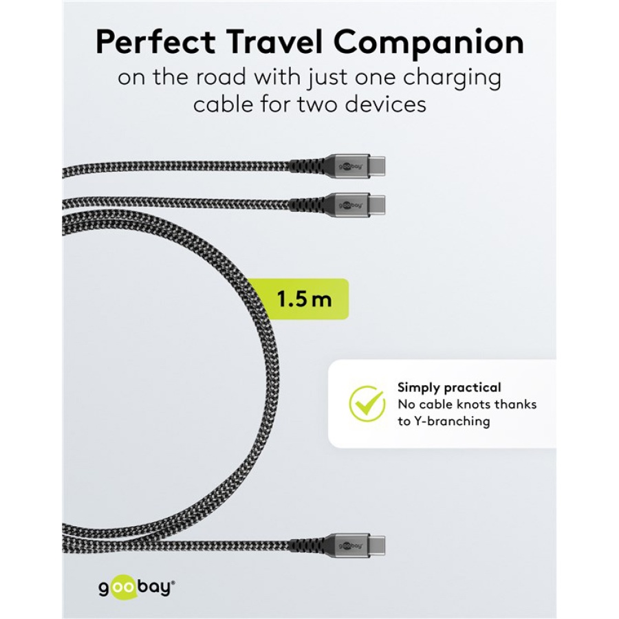 GOOBAY καλώδιο USB-C σε 2x USB-C 75739, 60W, 480Mbps, 1.5m, γκρι - Image 5