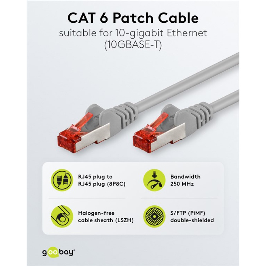 GOOBAY καλώδιο δικτύου 92455, CAT 6 S/FTP, copper, 250MHz, 0.15m, γκρι - Image 2