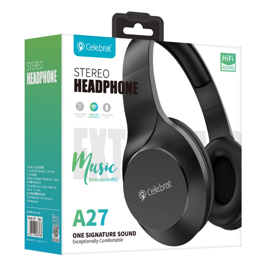 CELEBRAT headphones A27, wireless & wired, Bluetooth 5.3, Φ40mm, μαύρα - Image 4