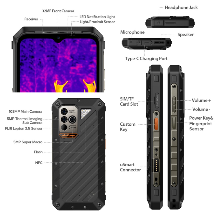 ULEFONE smartphone Power Armor 18T Ultra, 6.58", 12/512GB, 5G, 9600mAh, IP68/IP69K, μαύρο - Image 8
