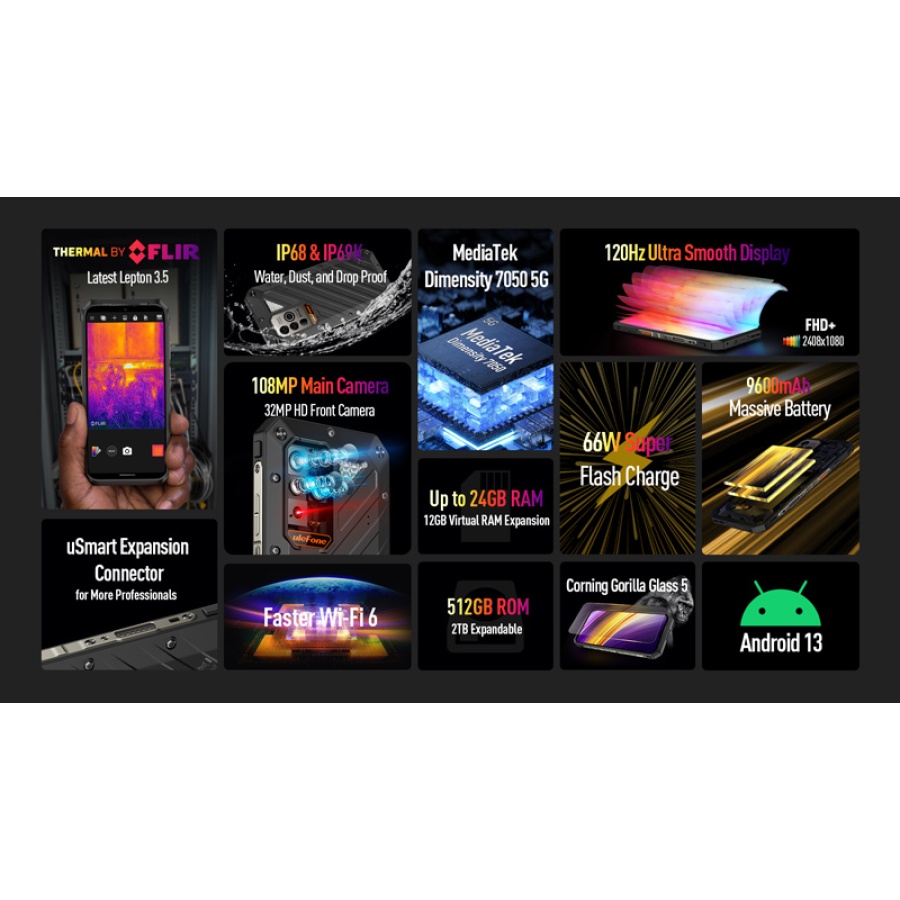 ULEFONE smartphone Power Armor 18T Ultra, 6.58", 12/512GB, 5G, 9600mAh, IP68/IP69K, μαύρο - Image 10