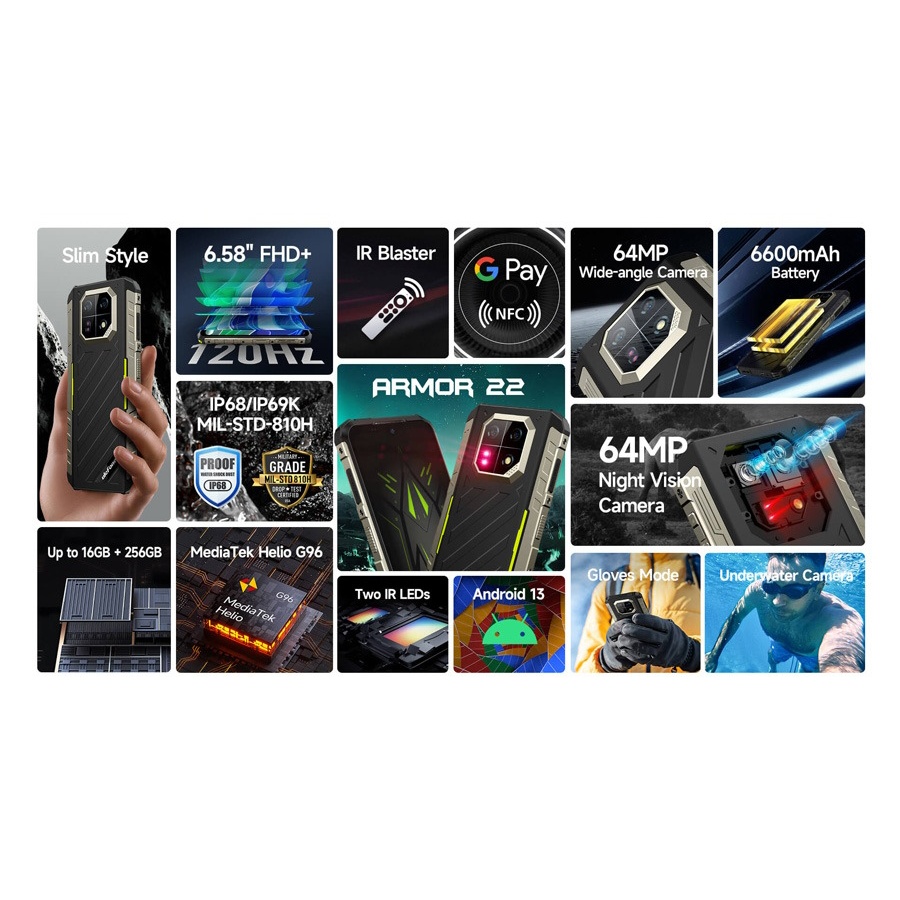 ULEFONE smartphone Armor 22, 6.58", 8/128GB, 6600mAh, IP68/IP69K, μαύρο - Image 2