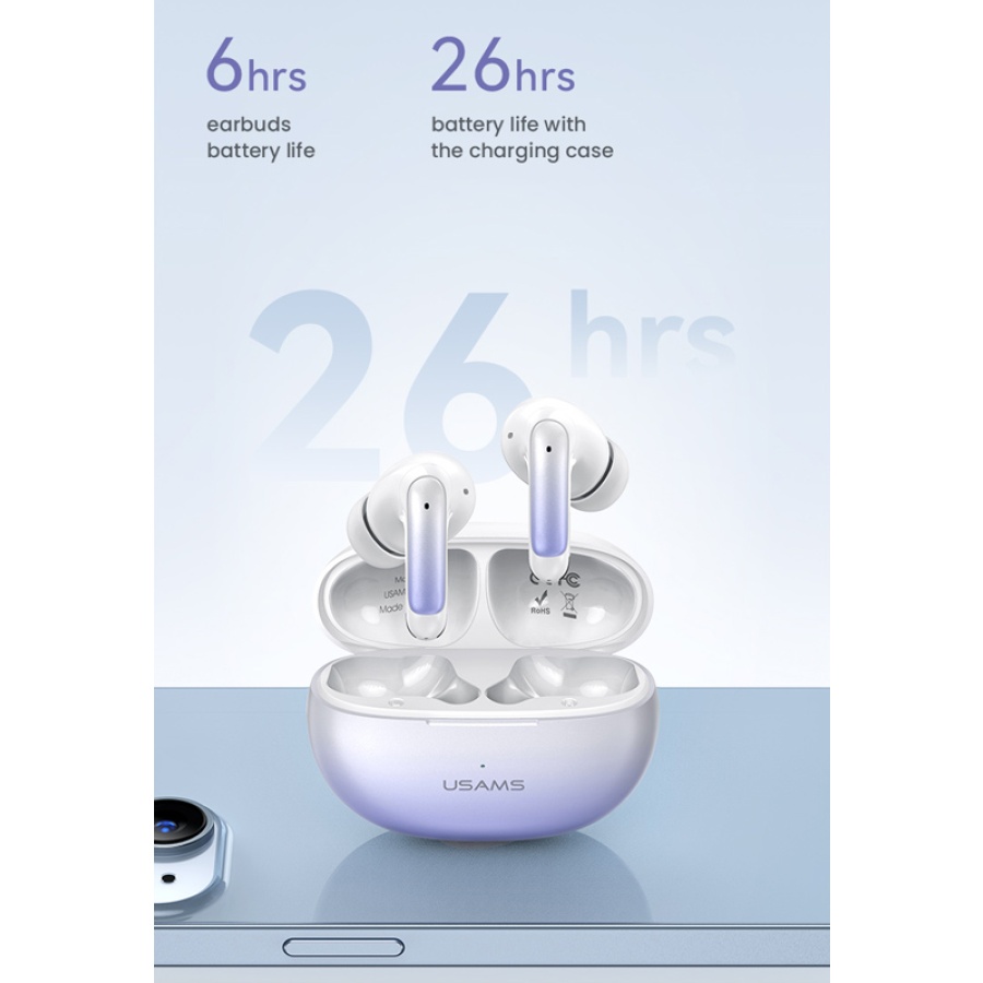 USAMS earphones με θήκη φόρτισης US-XD19, TWS, ENC, Φ13mm, λευκά - Image 3