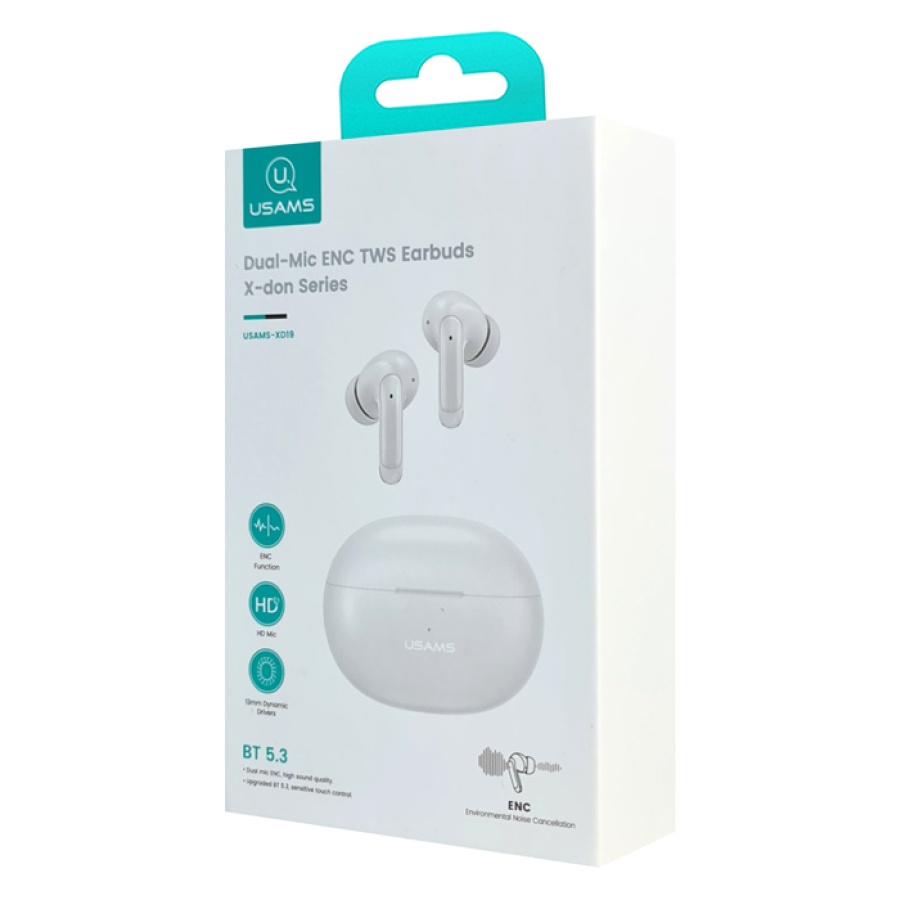 USAMS earphones με θήκη φόρτισης US-XD19, TWS, ENC, Φ13mm, λευκά - Image 8