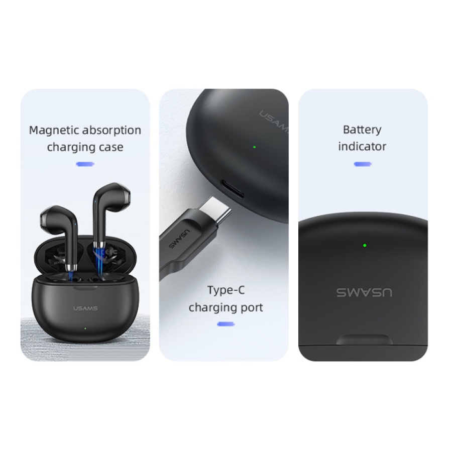 USAMS earphones με θήκη φόρτισης US-YO17, True Wireless, Φ13mm, μαύρα - Image 5