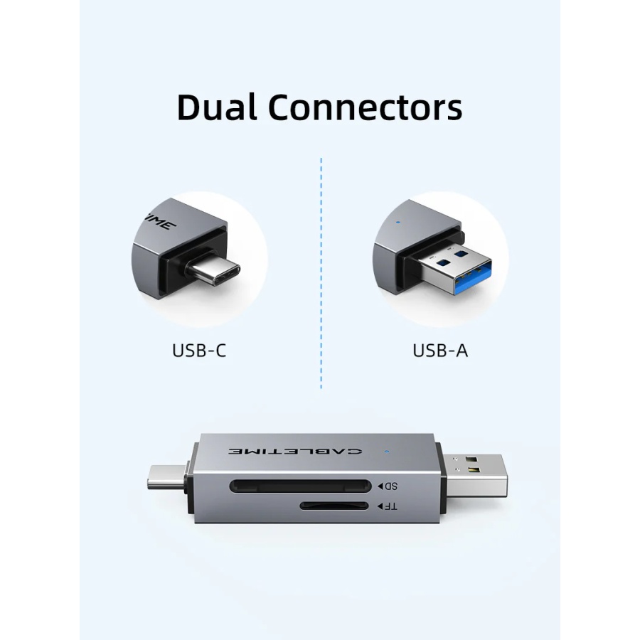CABLETIME card reader CT-ACSD3-AG, SD/micro SD, USB/USB-C, 5Gbps, γκρι - Image 4
