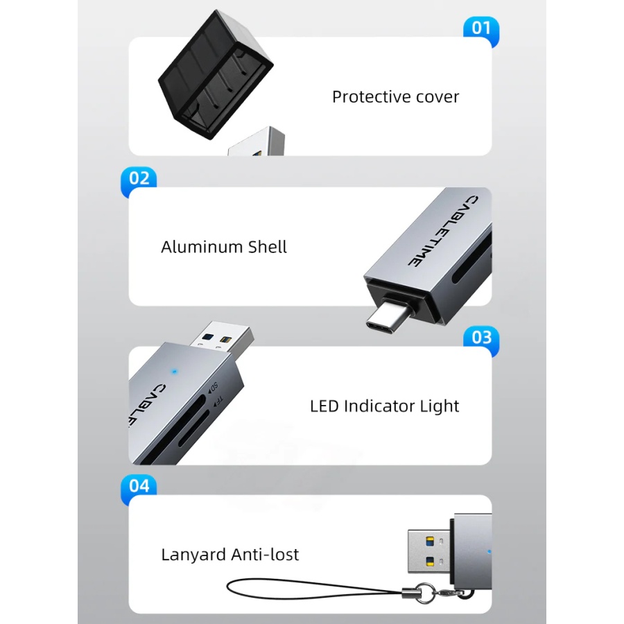 CABLETIME card reader CT-ACSD3-AG, SD/micro SD, USB/USB-C, 5Gbps, γκρι - Image 8